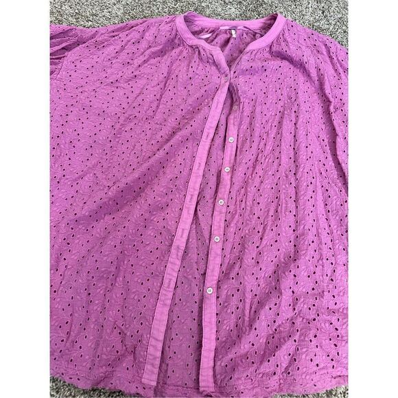 Free People Maddison Eyelet Blouse Orchid L Button Front Long Sleeve Oversized - Picture 8 of 16